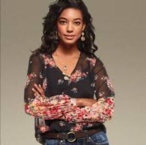 NWT CAbi #3594 Blooming Blouse Sheer Floral Black Balloon Sleeve Women's XL